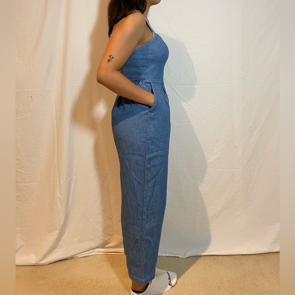 Chambray Adjustable Strap Crop Length Jumper Petite Small - Picture 2 of 12